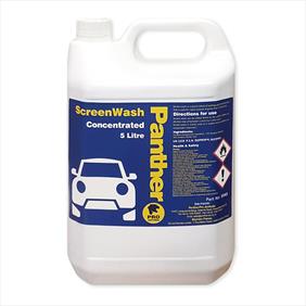 Panther Pro concentrated screen wash 5 litre white container with blue label and yellow writing
