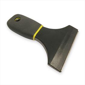 Black scraper with yellow highlights on the handle and retractable blade