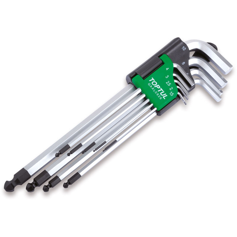 9Pce Extra Long 35Deg Ball End Hex Key Set1.5 2 2.5 3 4 5 6 8 10mm