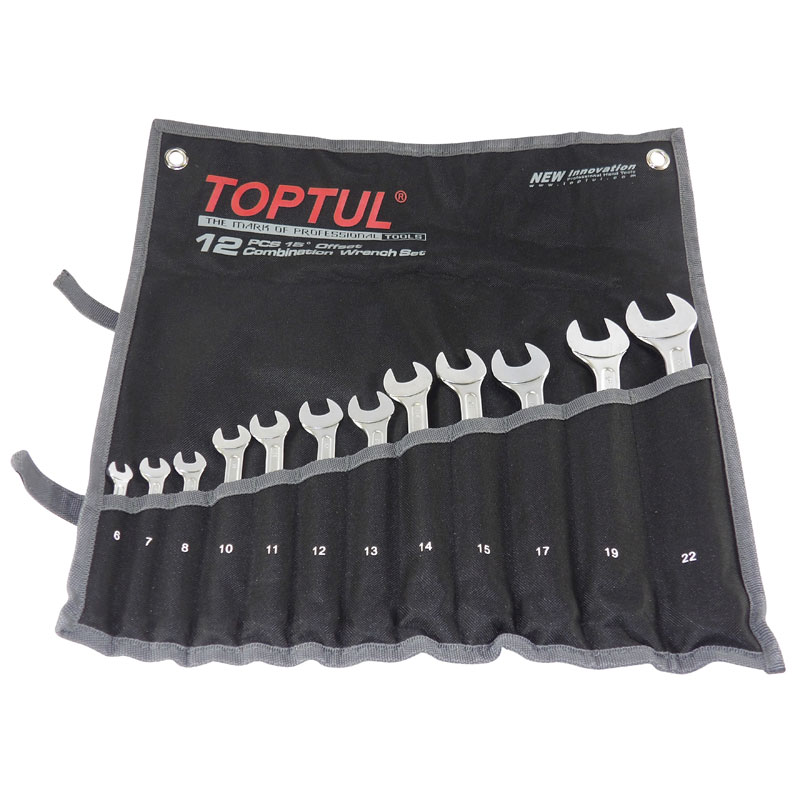 12 Pcs Super Torque Comb. Wrench SetSatin Chrome / Black Pouch