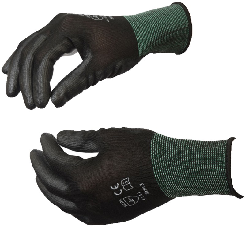 Black PU Coated Glove EN388 Lge Pk10pr