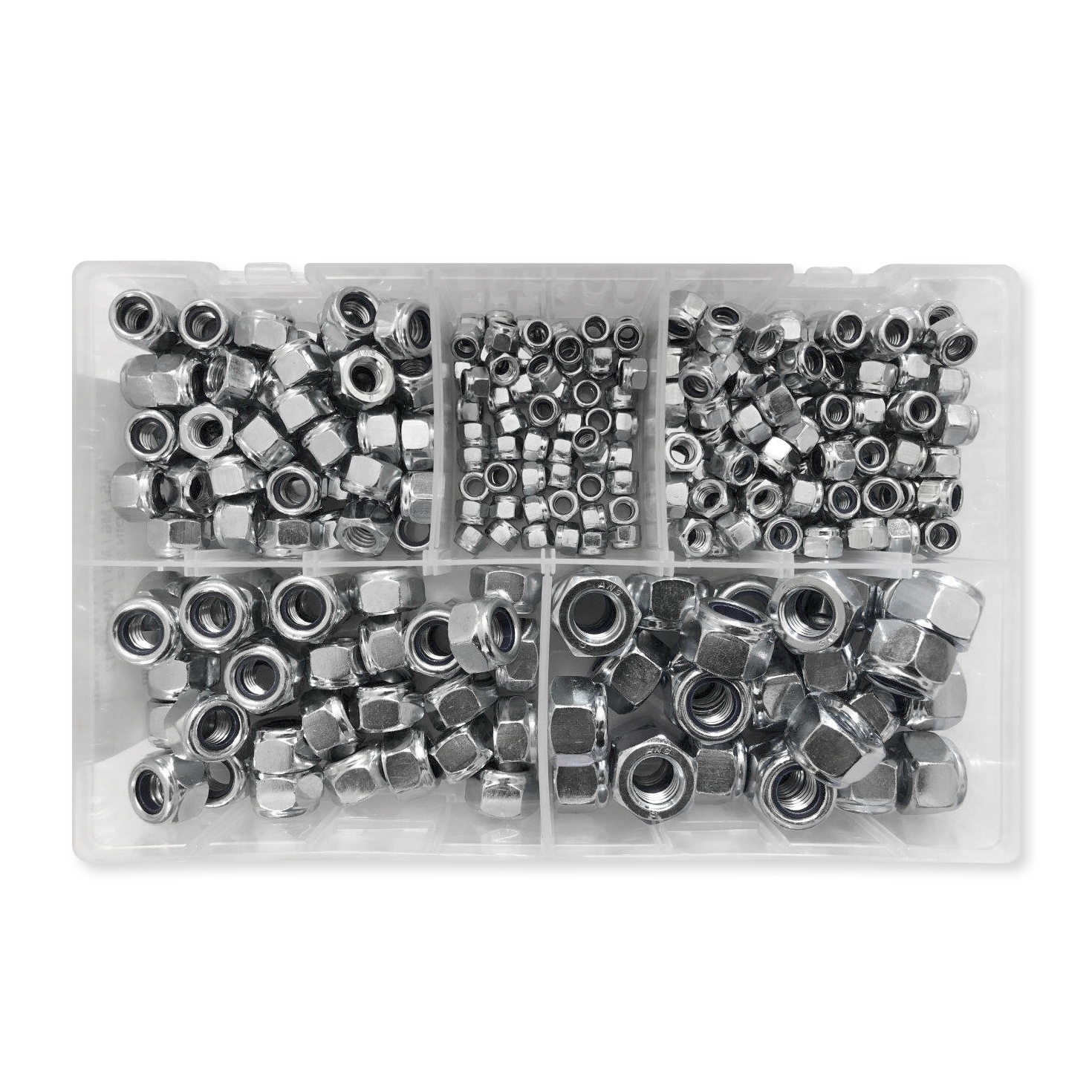 Assorted Metric Nyloc Steel Nuts Box300pcM5 M6 M8 M10 M12 sizes
