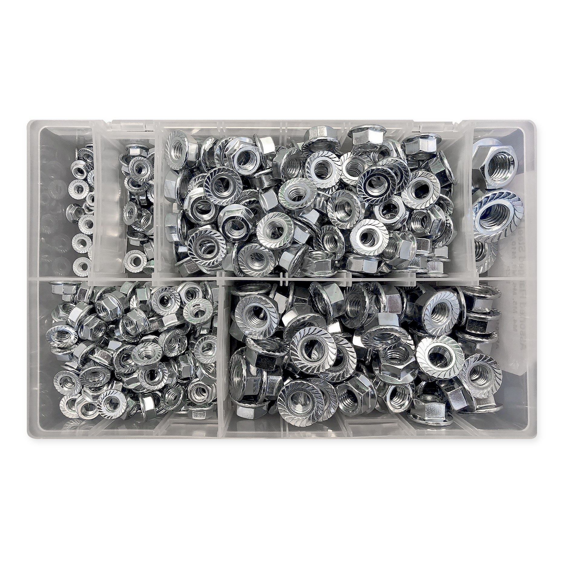 Asstd Flanged Steel Nuts M4 - M12 Box350pc